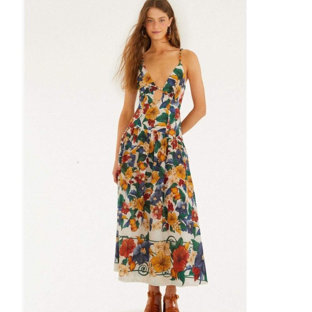 NWT Farmrio Off-White Tropi Embroidered Maxi Dress
